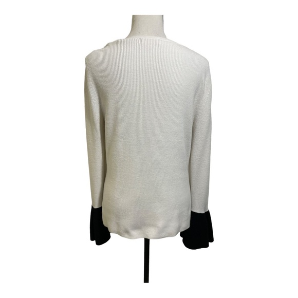 Ramy Brook womens  francette ribbed bell sleeves sweater. White black. Large - Picture 5 of 12